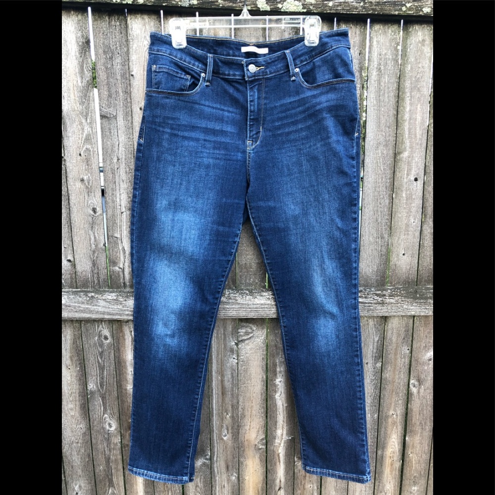 Levi Classic Mid Rise Skinny Jeans Size 16 Womens Denim Jeans Dark Wash Stretch